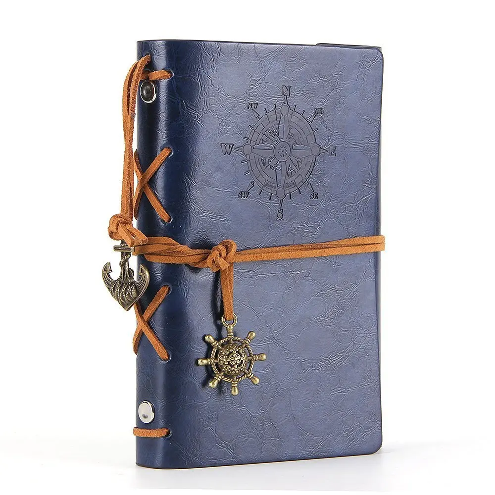 Винтажный дневник, записная книжка для путешественников, А5, кожаный блокнот из крафт-бумаги, дневник, пустая записная книжка, 6 колец, связывающая веревка, морская - Цвет: blue