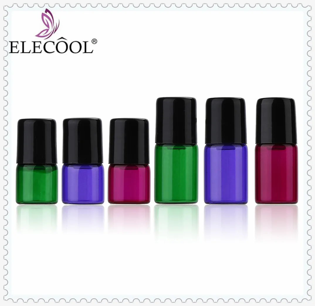 

ELECOOL 1ml/2ml Portable Roll on Bottle Essential Oil Perfume Fragrance Empty Steel Refillable Glass Container With Plastic Cap
