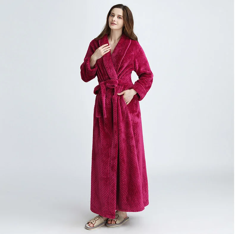 Женский зимний халат удлиненного размера плюс, фланелевый теплый халат из кораллового флиса, женское кимоно, банный халат, сексуальный халат для подружки невесты