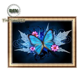 

FineTime Diy diamond painting flower diamond Mosaic full embroidery gift making tools diamond pattern blue butterfly
