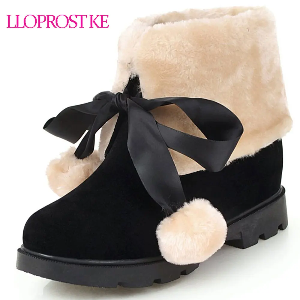 

Lloprost ke Women Snow Boots Thick Heel Winter Shoes Flock Ankle Boots Female Fashion Lace Up Basic Warm Fur Snow Casual Shoes