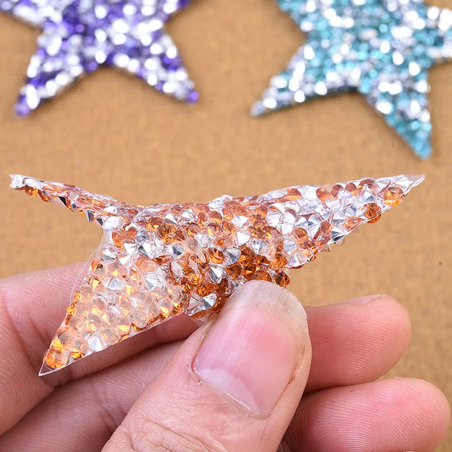 Colorful Stars Rhinestones Patches For Clothes 6cm Width Sewing On Embroidered Applique DIY Sticker For Wedding Dress Patches1 (6)