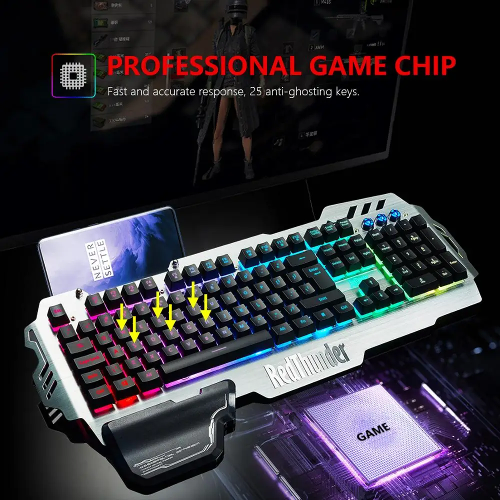 RedThunder K900 RGB Backlight Wired Gaming Keyboard 25 Keys Anti-ghosting Ergonomics Keyboard for Desktop Gaming and Typing
