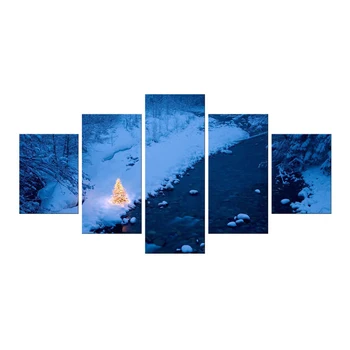 

Living Room Wall Art Pictures On Canvas HD Printed 5 Panel Snowy Mountains Cloudy Sky Modern Painting Home Decor Poster Frame