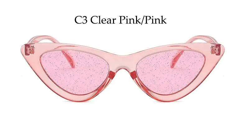 Новинка, блестящие солнцезащитные очки "кошачий глаз" для женщин, прозрачные, розовые, зеленые, желтые, оправа, крошечные, треугольные, солнцезащитные очки для женщин, маленькие оттенки, UV400 - Цвет линз: C3 Clear Pink Pink