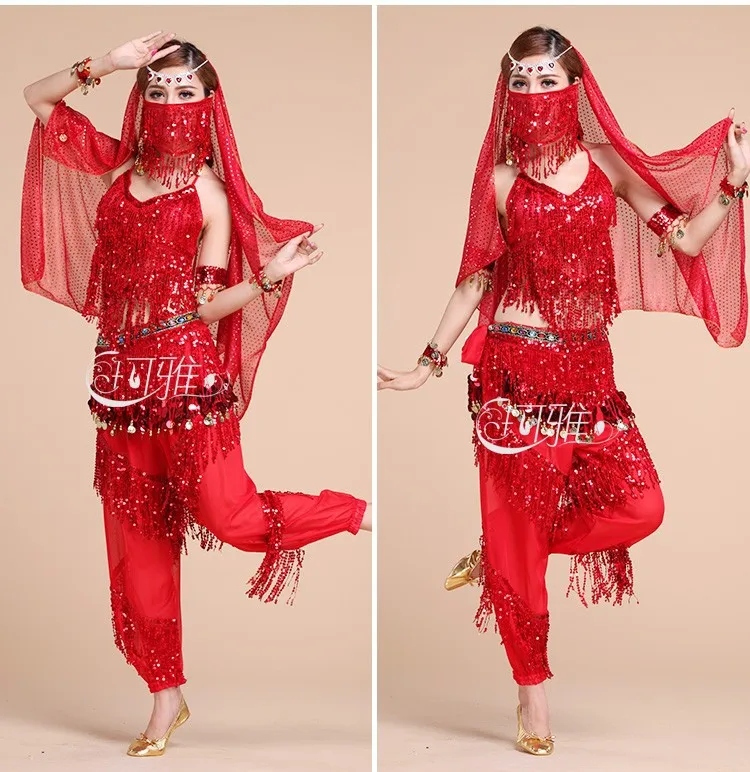 Танец живота костюм комплект для женщин для выступления в Болливуд конкурс пикантные блесток Топы корректирующие Индии фламенко