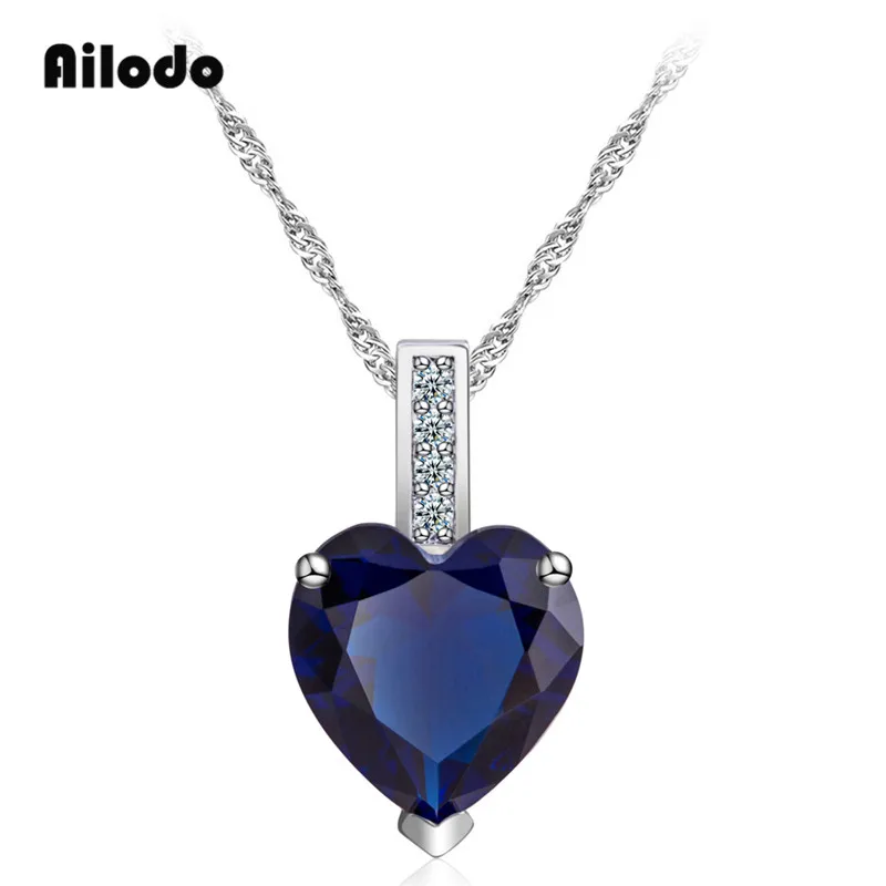 

Ailodo Crystal Heart Pendant Necklace For Women Silver Color Long Link Chain Statement Necklace Fashion Jewelry Gift LD072