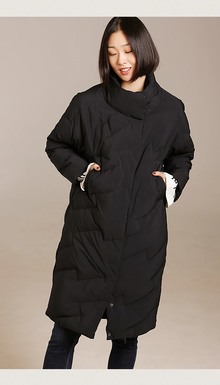 Y1803 Literary large size slim body show thickening warm standing collar long down jacket