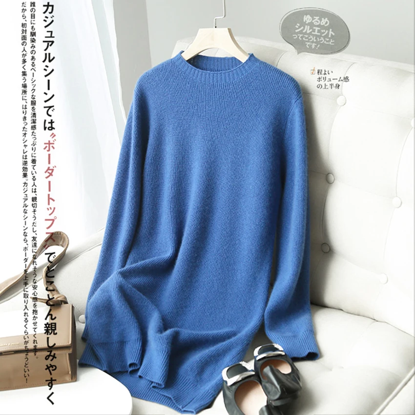 

100% Goat Cashmere Knitted Sweater Woman Oneck Long High Quality Pullovers Ladies 6Colors Pure Cashmere Knit Clothes Ladies Tops