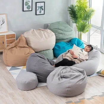 

1 Piece Large Small Lazy Sofas Cover Chairs Without Filler Linen Cloth Lounger Seat Bean Bag Pouf Puff Couch Tatami Living Room