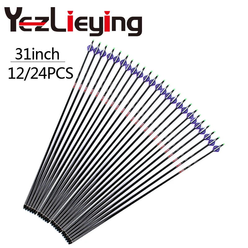 

12 / 24PCS Spine 340 Pure Carbon Arrows 31-inch replaceable arrows for compound bow hunting and shooting outdoor sports
