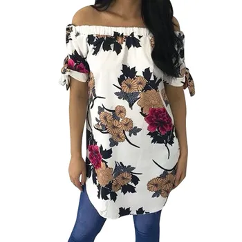 

Women Straight Dress Summer Nice Slash Neck Short Sleeve Beach Pop Printed Short Mini Dress Sexy