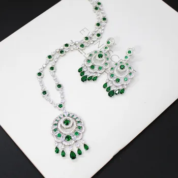 

High Quality Brand Designer Sparkling Women Necklace Luxury Dangle Earrings Trendy Attractive Jewelry Set