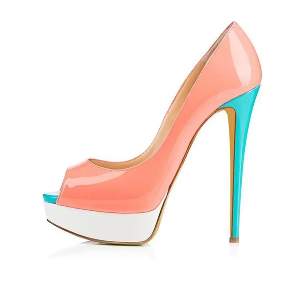 Женские туфли-лодочки с открытым носком на очень высоком каблуке и платформе; пикантная обувь для стриптиза; коллекция года; женская обувь на шпильке и платформе размера плюс - Цвет: Peach