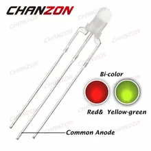 CHANZON 100 шт. 3 мм общий анод красный и желтый зеленый 3 мм светодиодный диодный светильник с Круглым Верхом 20 мА рассеянный двухцветный светильник