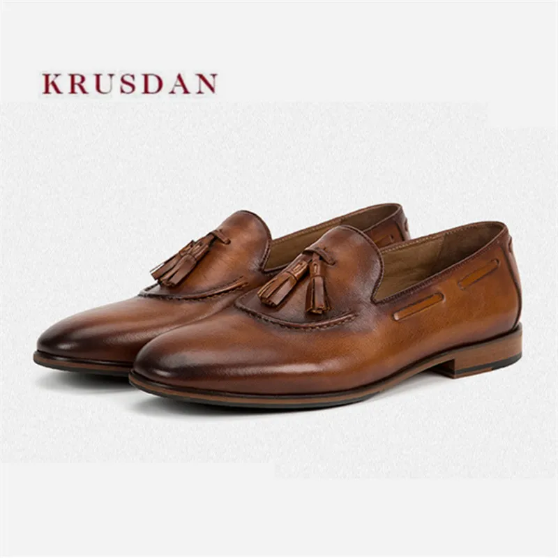 KRUSDAN/Новинка коричневые мужские туфли высокого качества из натуральной кожи с