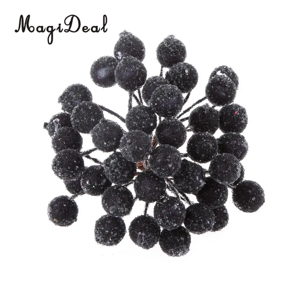 MagiDeal 200x Mini Christmas Frosted Fruit Berry Holly Artificial Flower for Home Party Decor Artificial Frosted Berries Black