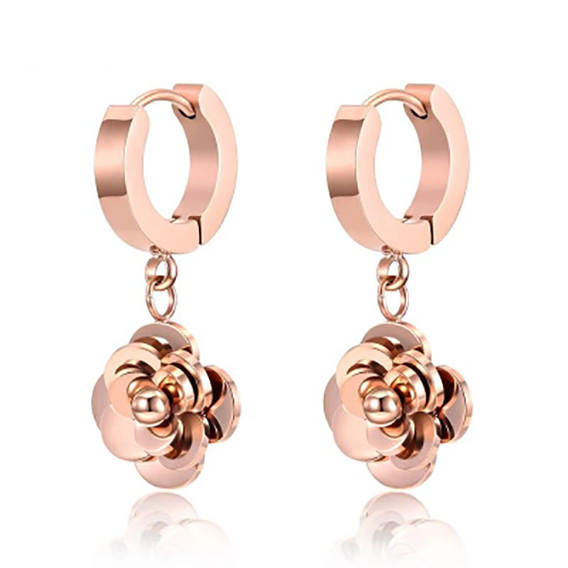

Fashion jewelry earrings rose gold Bulgarian lady earrings stainless steel micro-set zircon earrings rose sweet earrings VE776