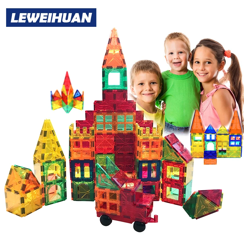 

32-130pcs Big Size Magnetic Designer Construction Set Model & Building Toy Plastic Transparent Magnetic Blocks Toy For Kids Gift