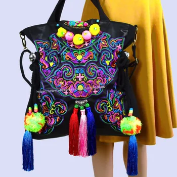 

2-usage Vintage Hmong Tribal Ethnic Thai Indian Boho shoulder bag messenger purse hobo tote bag for women embroidery , SYS-388B