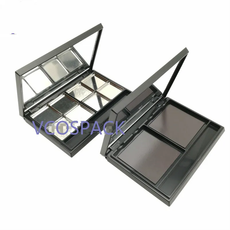 

1pcs Matte black double plaid eye shadow empty box with magnetic DIY cosmetics blush lipstick storage box tool with mirror