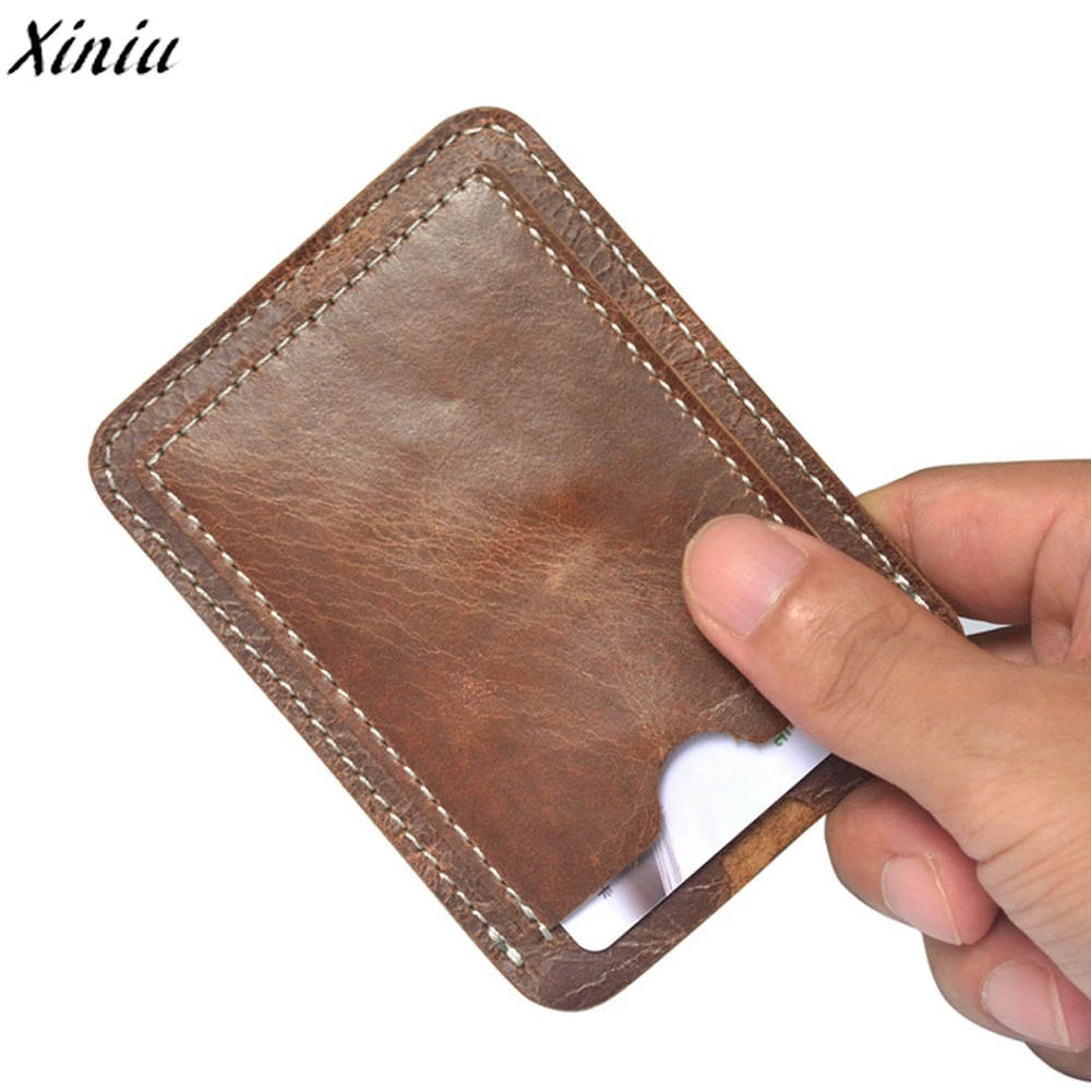 

Card Holder Brown Slim Credit Card ID Card Case Brand Solid Color Leather Driver License Wallet Bag Porte Cartes #7214