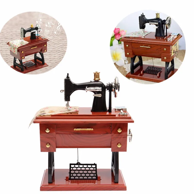 

Retro Vintage Lockwork Treadle Sewing Machine Mini Sartorius Toy Music Box Christmas Gift Toy For Children