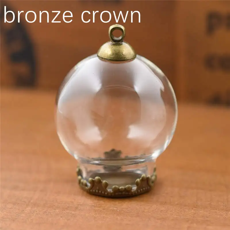 5 компл. 25*15 мм полый стеклянный глобус с установкой база бусины крышка набор orb Стеклянные Флаконы подвеска в форме стеклянной бутылки ювелирные изделия кулон - Окраска металла: bronze crown