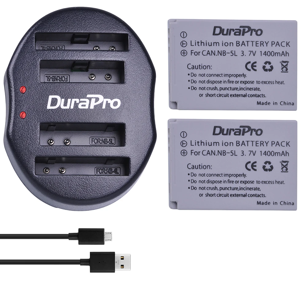 

2pc DuraPro NB-5L NB5L NB 5L Rechargeable Li-ion Battery + USB Dual Charger For Canon S110 SX200 SX210 SX220 SX230 IS HS IXUS 85