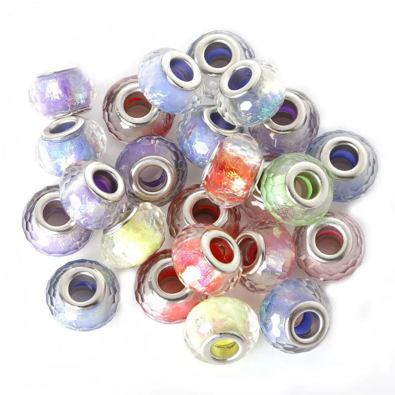 

Hot Selling 10*14mm 50pcs/lot random Mixed Glitter Powder Cut & Faceted Big Hole Beads Fit DIY European Jewelry Findings For DIY