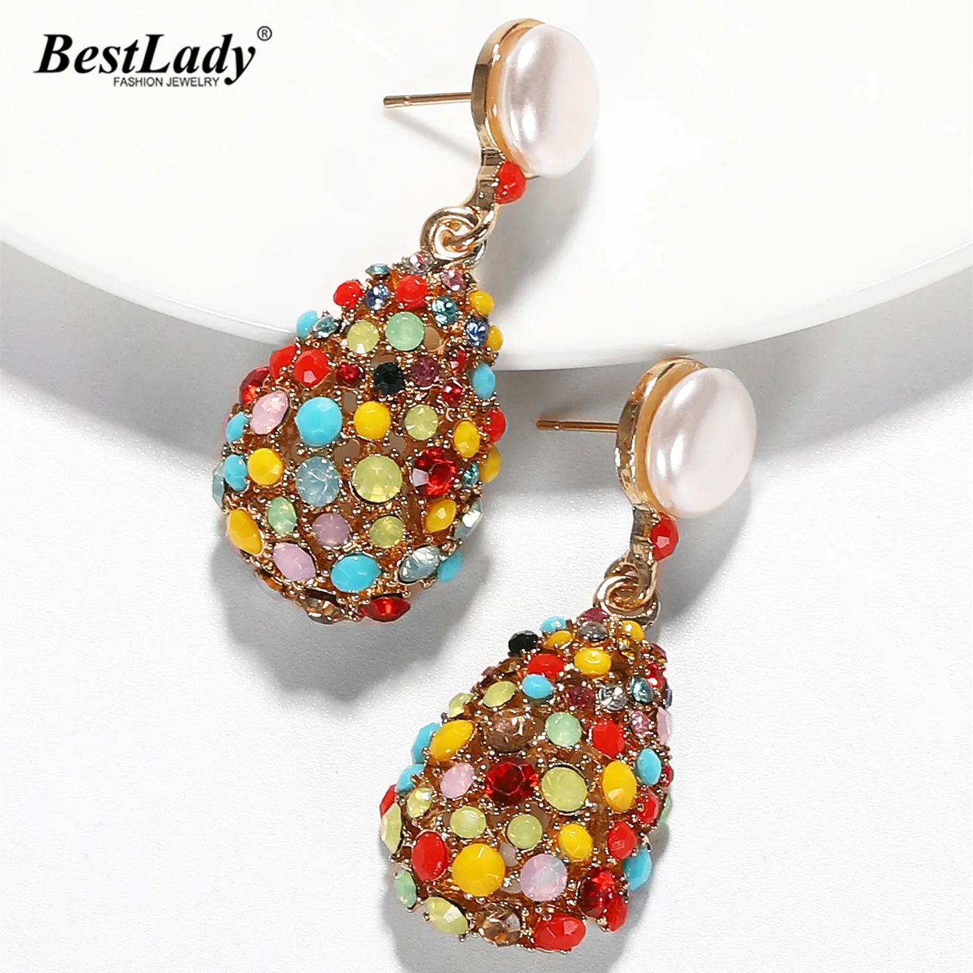 

Best lady Colorful Glass ZA Drop Earrings for Women Brand Design Bohemian Bird Pineapple Crystal Long Earring Wedding Party Gift