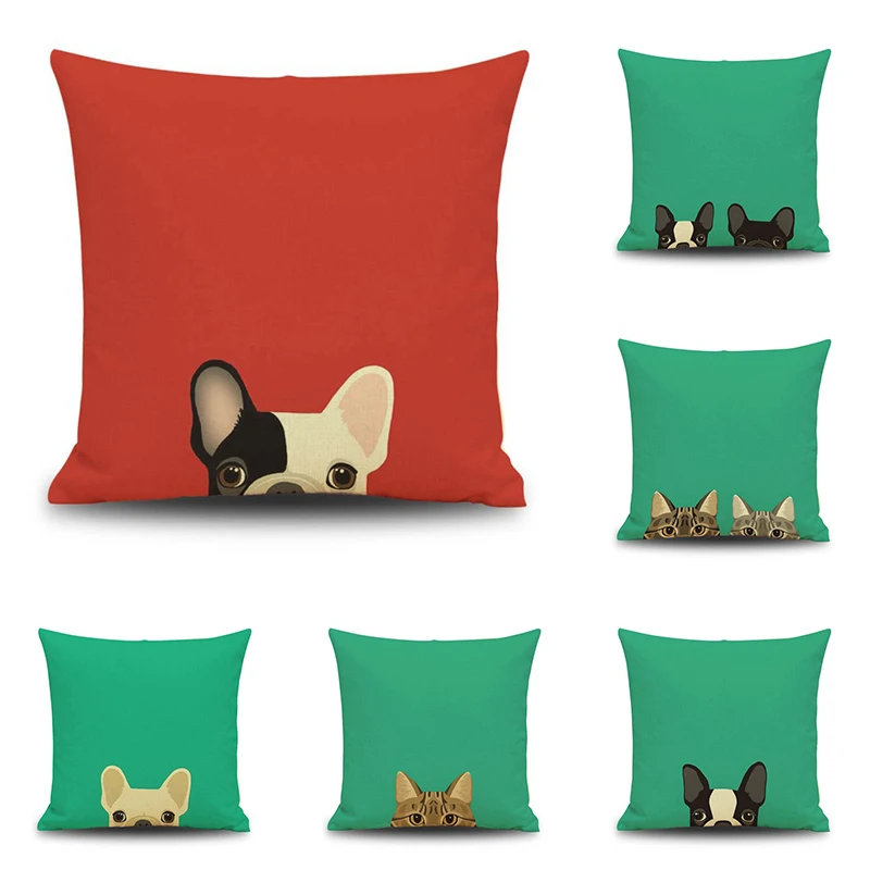 

New Home Decor Dog Cat Printed Cushion Cover Linen Pillowcase Decorative Throw Pillow Cover for Sofa 45x45 Cm Sofa Cushion