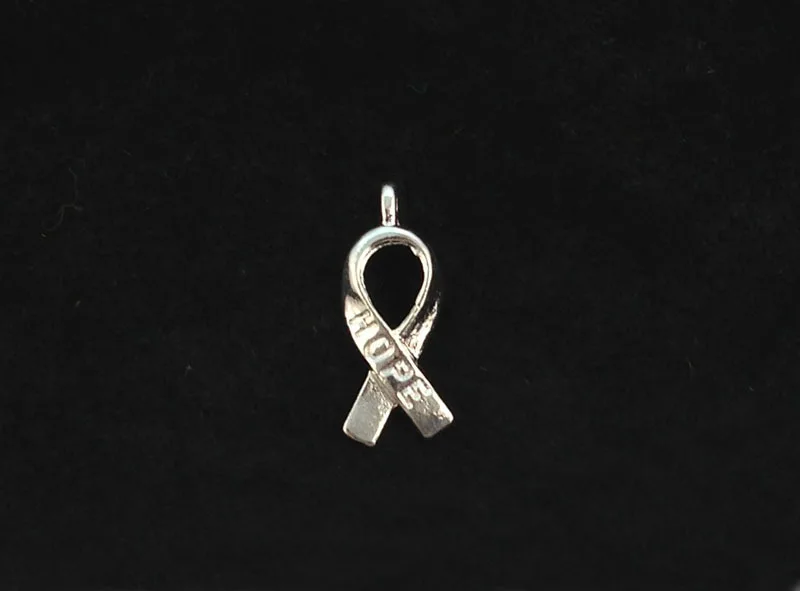 

280PCS Bright Silver Color Cancer Awareness HOPE Ribbon Charms A5104SP