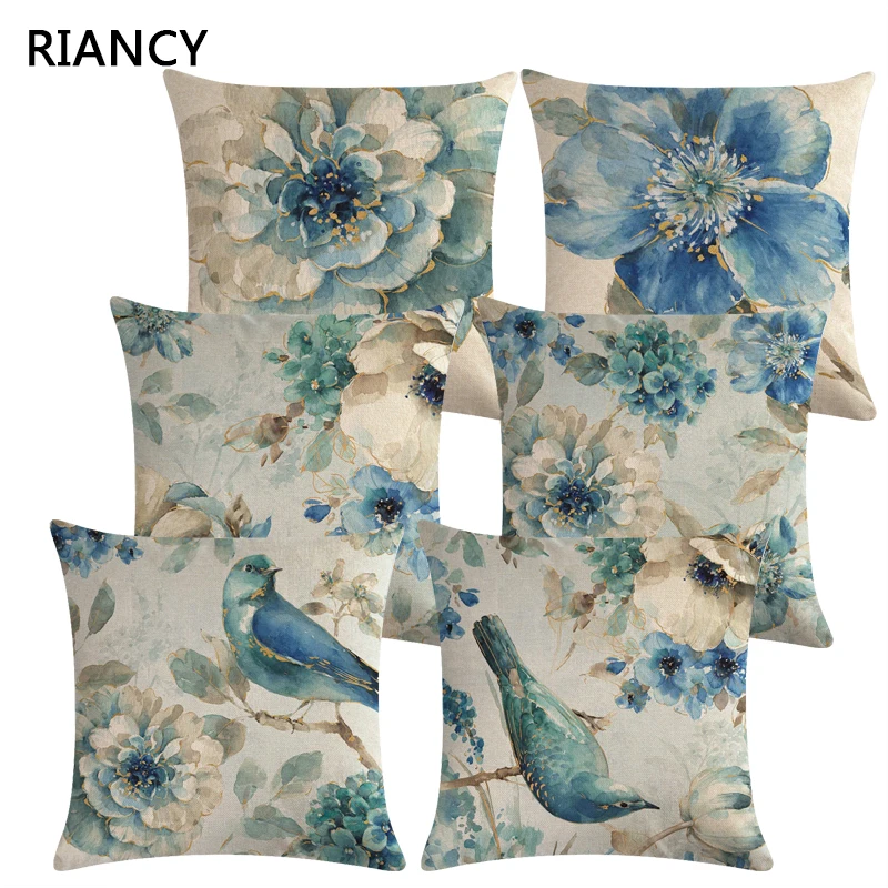 

Birds And Flowers Sofa Decorative Cushion Cover Pillow Pillowcase Linen 45*45 Throw Pillow Home Decor Pillowcover 40622