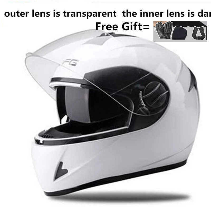 double lens off-road helmets downhill racing mountain full face helmet motorcycle moto cross casco casque capacete - Color: white-clear  outside