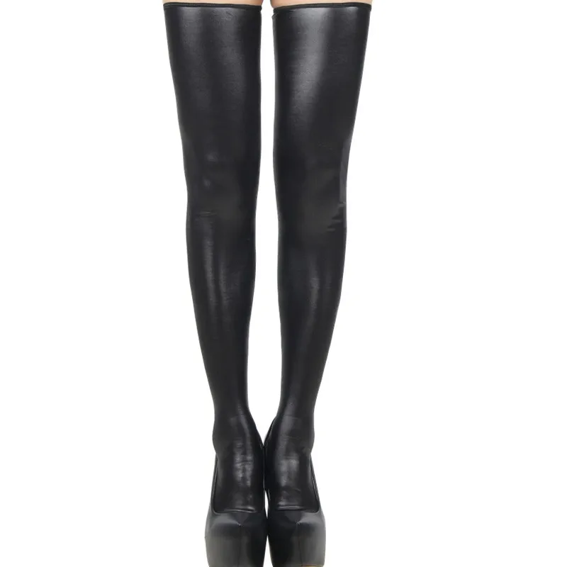 Женские кожаные чулки выше колена на молнии сзади из спандекса|leather stockings|women