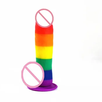 22*4.5cm Rainbow Simulation Penis Realistic Dildo Soft Silicone Suction Cup Flexible Horse Dildos Masturbator Sex Toys for Women 3
