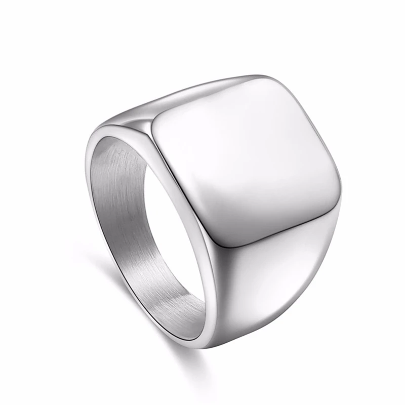 Новые модные квадратные кольца с большой шириной, модные мужские серебряные кольца на палец, ювелирные изделия из титановой стали