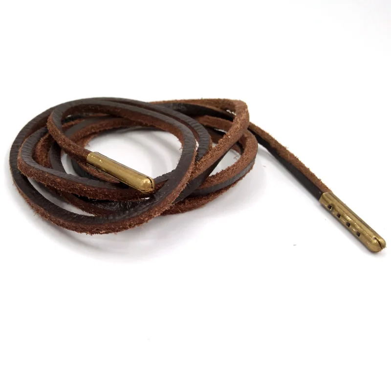 1-12Pairs Coffee Mens Fashion Quality Genuine Top Layer Leather Shoelaces Retro Leather Boot Shoe Shoestring Metal Head Shoelace