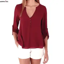 Womdee 2017 new Spring Summer blouses female Tops Long Sleeve Casual Loose Shirts women blouse short Chiffon Blouse Big size