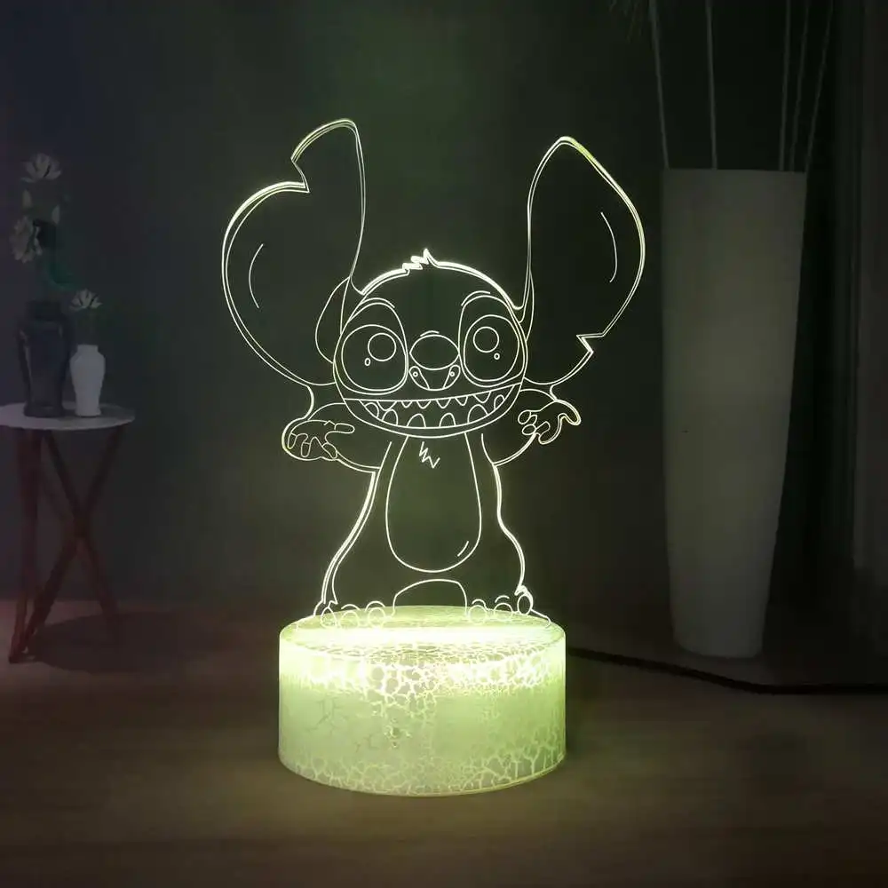 Милый 3D Визуальный светильник Lilo& Stitch USB сенсорный светодиодный ночной Светильник для сна Kawaii маленький синий инопланетянин Монстр стежок подарок для девочек