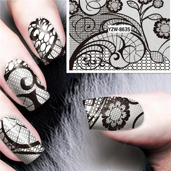 Buy 12 Designs Black & White Nail Art Sticker Adhesive
