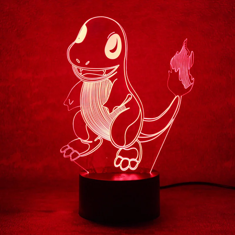 Маленький Огненный Дракон Charmander 3D Голограмма ночник USB Lampara Luz De LED подарок для