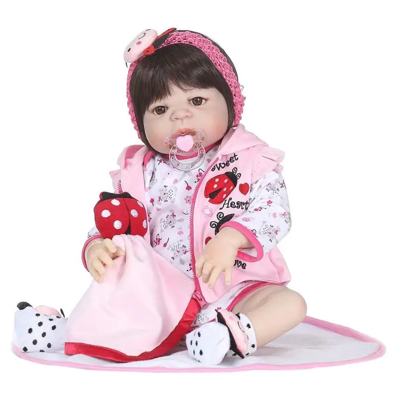 

2018 Funny NPK 22inch Soft Silicone Reborn Baby Doll Imitation Newborn Girl Play Toys Sleep Accompany Dolls Stuffed Toy Gift