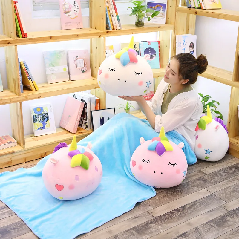 1 шт. 40 см Kawaii Круглый Единорог плюшевая игрушка с одеялом мягкая мультяшная кукла