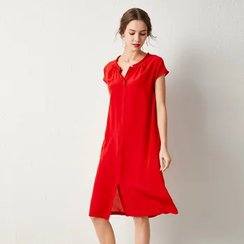 

silk chiffon plus size summer shirt dress women s sexy club retro beach dresses 2019 gown loose Holiday red casual fashion
