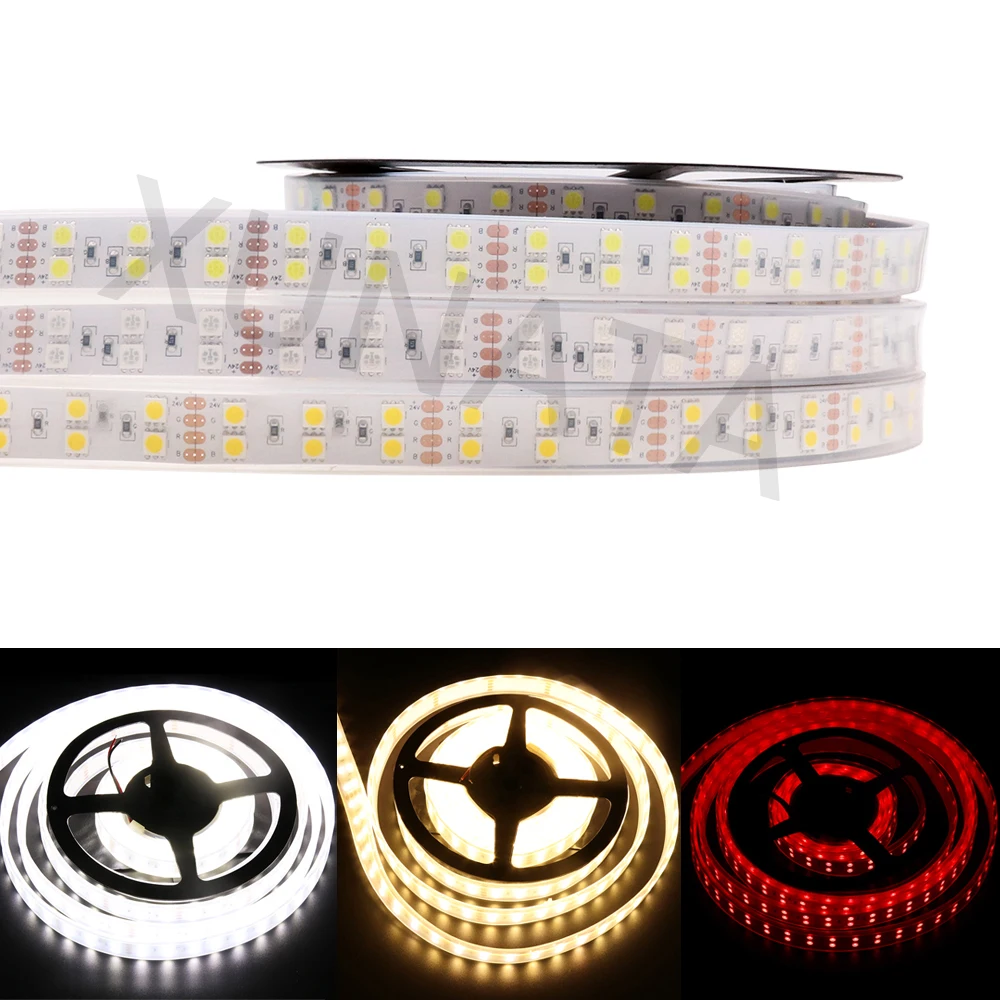 

DC24V 120Leds/m Led Strip Light 5M/roll 5050 SMD Double Row Waterproof Flexible Ribbon Tape Lights Lamp Xmas DIY Decor