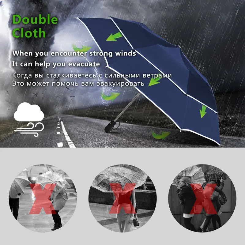 Strong Windproof Double Layer Large Umbrella Men 2 Folding Semi-automatic Golf Parasol Rain Women Umbrellas Gift Travel Paraguas