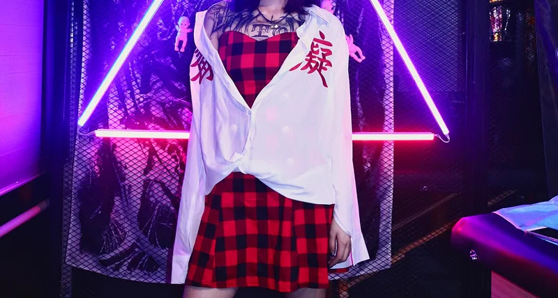 Y Demo Новая китайская Буква вышивка Harajuku шифоновая рубашка с длинными рукавами