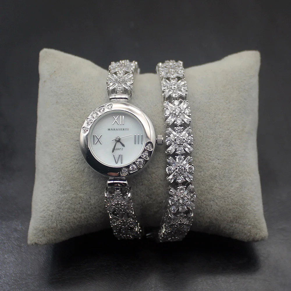 

Women Band Wristwatches Sterling Silver Elegant Fashion Jewelry Watch Double Bracelet 13 inch Free Shipping W30